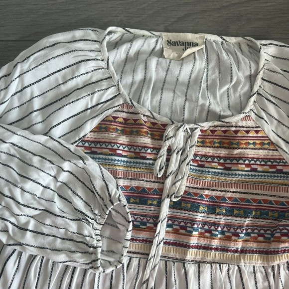 Savanna Jane Womens Bahama Beauty Embroidered Striped Blouse‎ Size Small - Picture 1 of 5